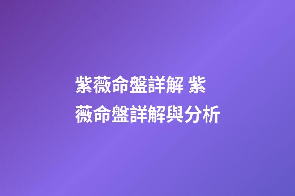 紫薇命盤詳解 紫薇命盤詳解與分析-第1張-觀點(diǎn)-玄機(jī)派